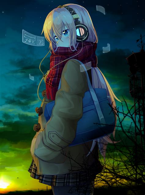 Tapety Ilustrace Dlouhé Vlasy Anime Dívky Modré Oči Sluchátka