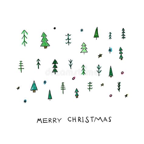 Merry Christmas Tree Snow Winter Season Postcard Stock Illustration