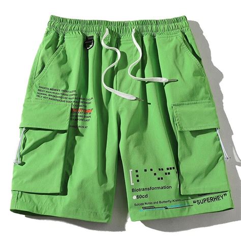 2020 men cargo shorts streetwear summer harajuku shorts mens ribbons pockets bermuda knee length