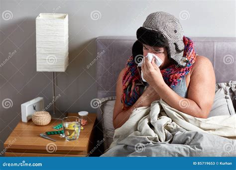 Sick Man In Bed Stock Image Image Of Scarf Cold Rhinitis 85719653