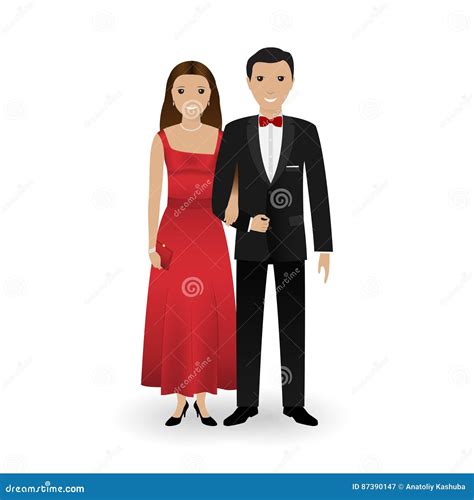 Male And Female Couple In Elegant Clothes For Official Social Events Black Tie Dress Code