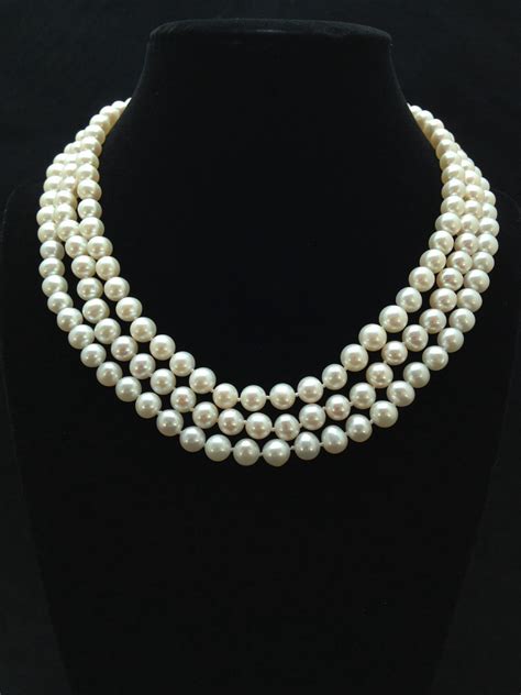 Genuine Pearl Necklace Aaa Pearl Necklace Triple Strand Pearl Necklace Multi Strand