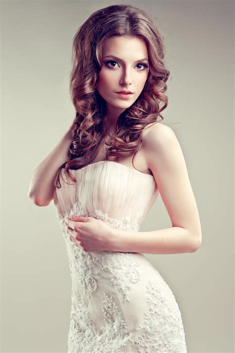 Karina Sunceva Women Model Brunette Long Hair White Dress Studio