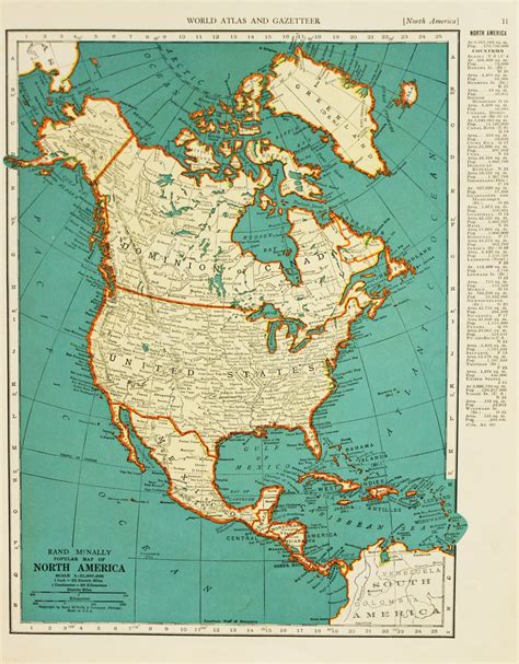 Vintage Map North America United States Original By Pastonpaper