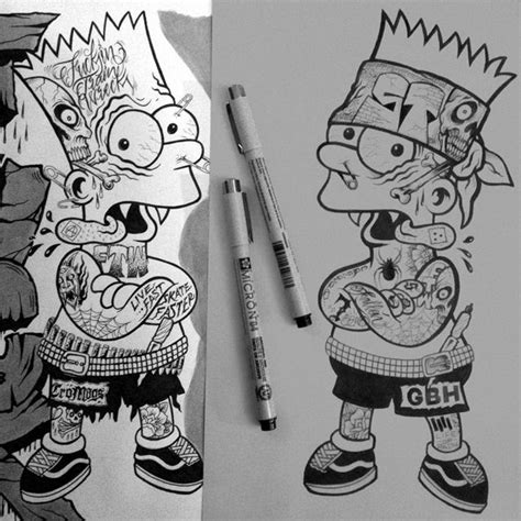 Tattooed Punk Rock Bart Simpson Pen On Paper 2014 Simpsons Tattoo