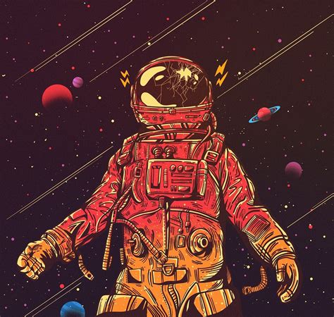 Astronaut Space Uzay Cosmos Galaxy Drawing Art Illustration