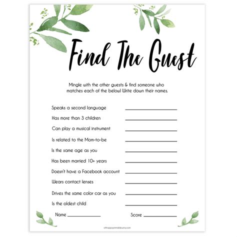 Find The Guest Game Free Printable Printable Templates