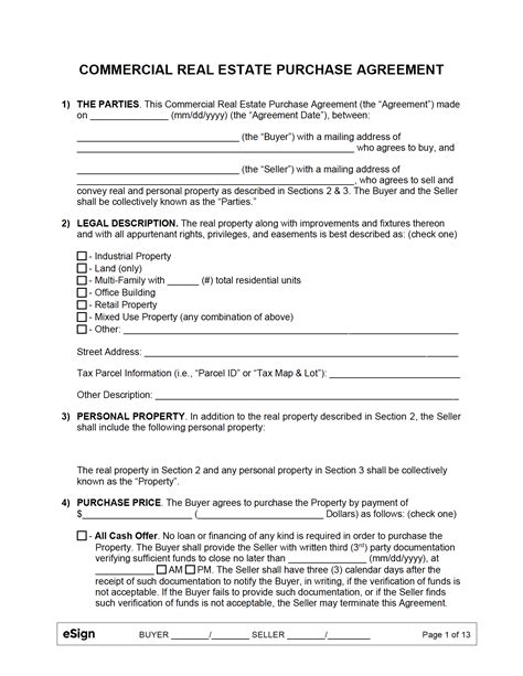 Free Commercial Real Estate Purchase Agreement Pdf Word