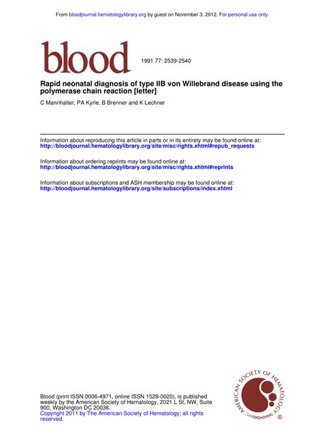Pdf Rapid Neonatal Diagnosis Of Type Iib Von Willebrand Disease Using