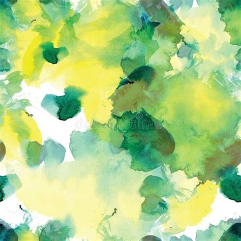 Seamless Pattern Of Green And Yellow Watercolor Stains On White