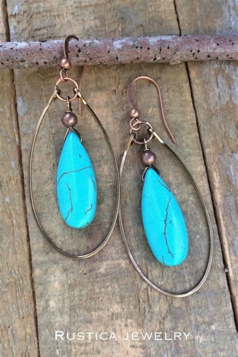 Turquoise Hoop Earrings Blue Stone Jewelry Turquoise Etsy Turquoise