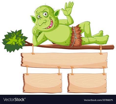 Green Goblin Or Troll Smile While Lying Down Tree Vector Image
