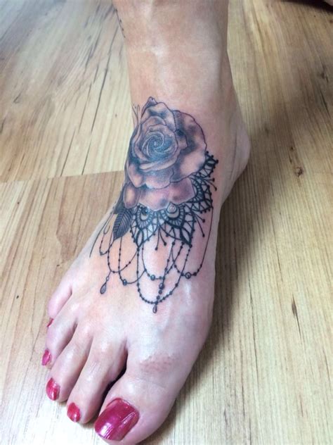 Rose And Lace Tattoo Tattoo Lace Rose Foot Tattoo