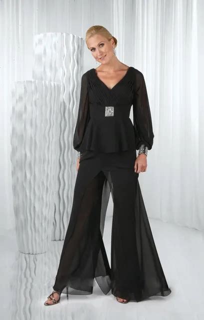 Fashion 2016 Two Pieces Chiffon Black Moms Pant Suits Sheer Back Lady