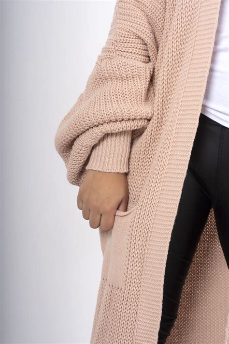 Pink Longline Balloon Sleeve Knitted Cardigan Justyouroutfit