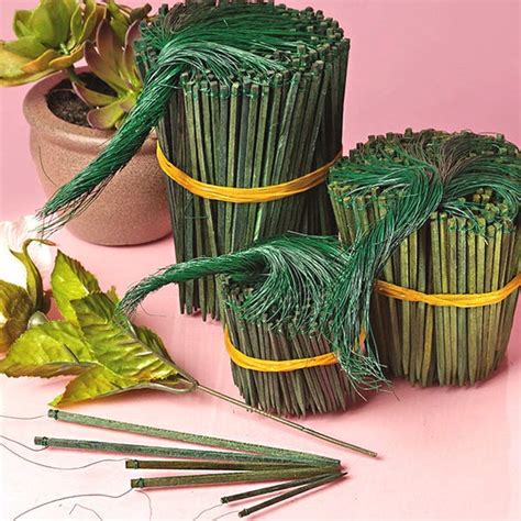 6 Green Wooden Wire Picks Florist Wood Stakes Floral
