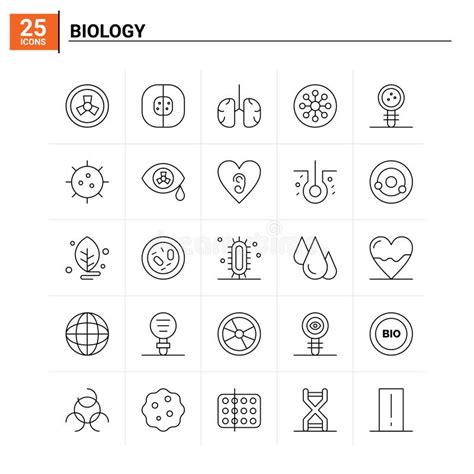 25 Biology Icon Set Vector Background Stock Vector Illustration Of