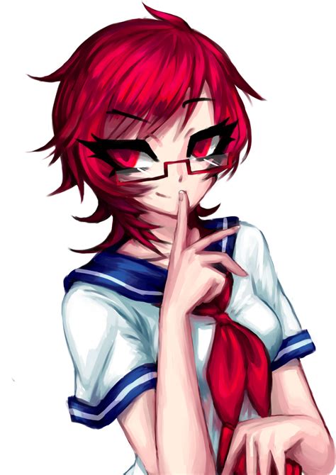 Female Glasses Hiyokorisu Info Chan Red Eyes Red Hair Solo Yandere