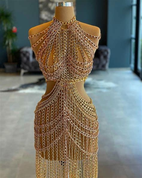 Gold Chain Dress In 2022 Chain Dress Chain Dress Gowns Dresses