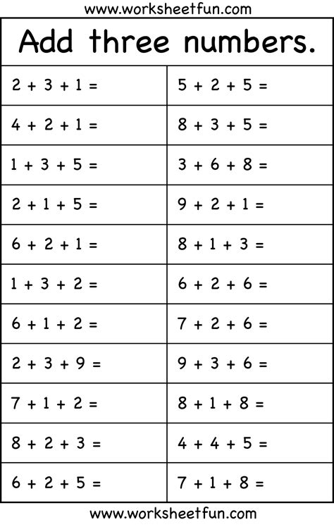 Adding Three Numbers Worksheet Second Grade