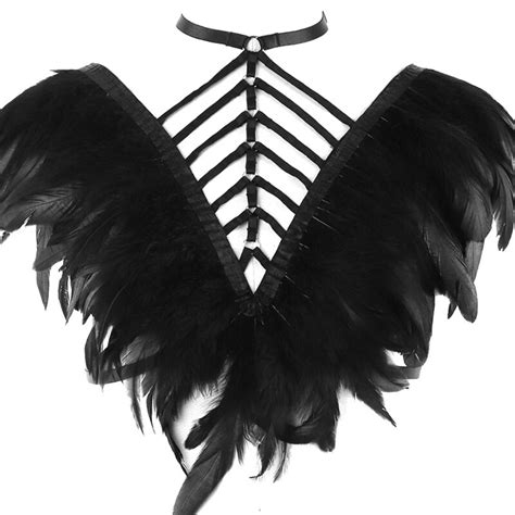 Feather Epaulette Angel Wings Bondage Black Sexy Adjust Lingerie Body