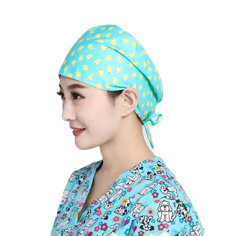 floral print doctor scrub caps women s surgical hats with sweatband for women workwear cap long