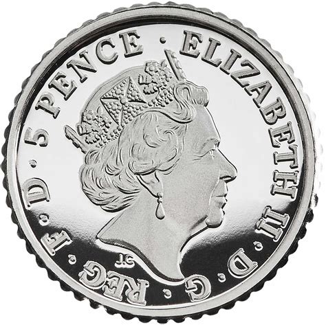 5 Pence Elizabeth Ii 5th Portrait 140 Oz Fine Silver United