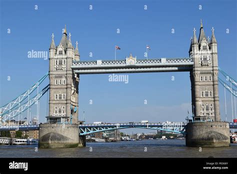 Tower Bridge Spanning The River Thames London United Kingdom Stock