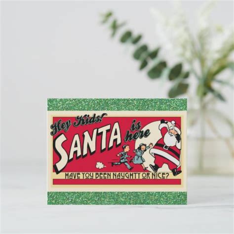 christmas vintage santa naughty or nice postcard zazzle