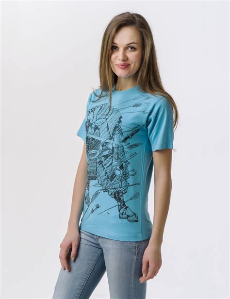 Голубая женская футболка купить оптом в Москве под нанесение логотипа