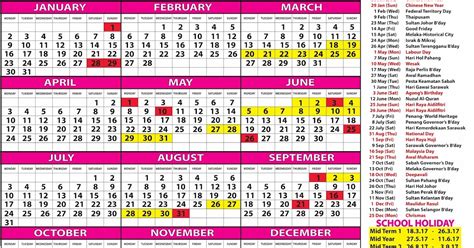 2021 Malaysia Public Holiday Calendar Printable Free Letter Templates
