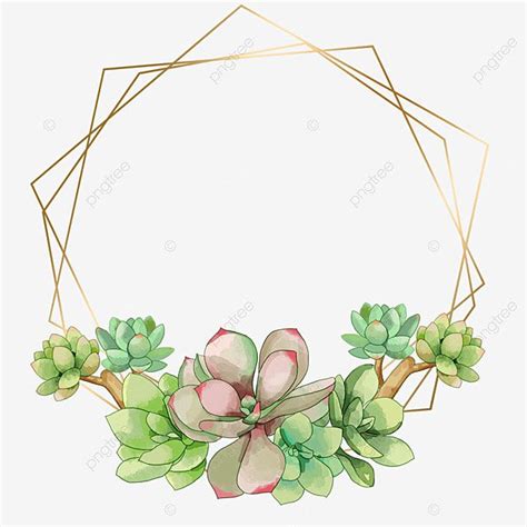 A Watercolor Succulent Wreath With Gold Geometric Frame