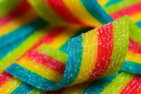 Colorful Jelly Candies Strips In Sugar Sprinkles Sour Flavored Rainbow