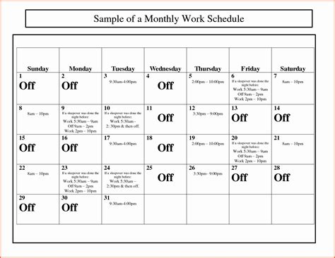 Free Printable Work Schedules Monthly Calendar Template 2022 Gambaran