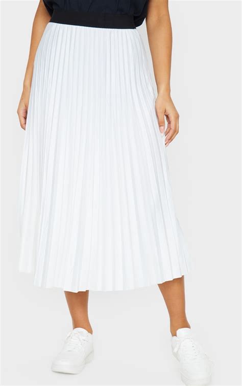 White Pleated Midi Skirt Skirts Prettylittlething Ca