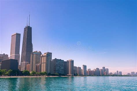 Chicago Skyline On A Clear Summer Day With Lake Michigan Stock Photo