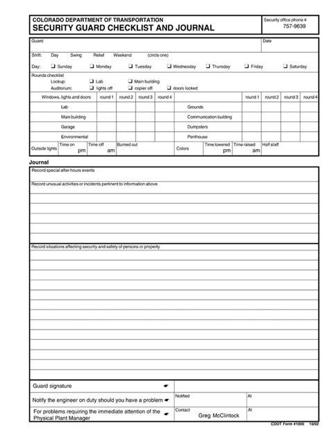 Security Guard Checklist Sample Fill Online Printable Fillable