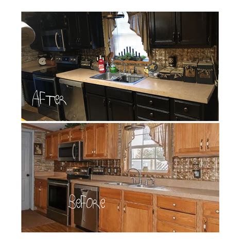 Before And After Primitive Kitchen Painted Black Cabinets Diy Diy