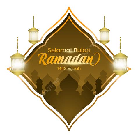 Golden Selamat Bulan Ramadan 1443 Hijriah Con Mezquita Y Linterna Png