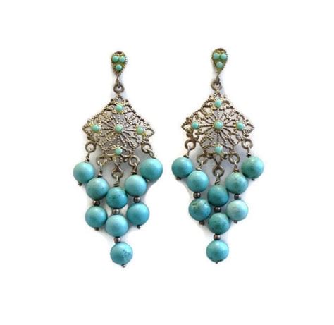 Turquoise And Sterling Silver Chandelier Earrings Boho