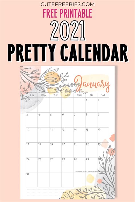 Free Printable 2021 Calendar Pretty Cute Freebies For You