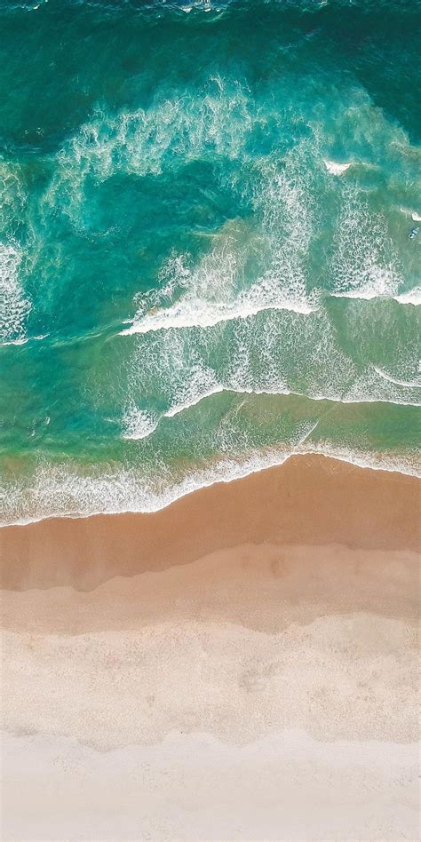 1080x2160 Green Waves Beach Aerial View Wallpaper In 2020 With