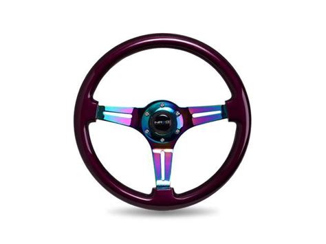 Neo Chrome Steering Wheel 350mm Purple Wood 3 Spoke Center In