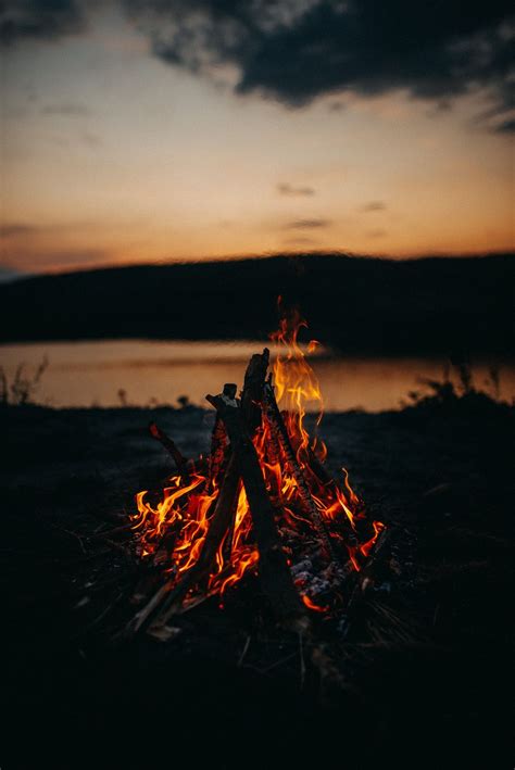Bonfire In Green Field During Night Time Photo Free Fire Image On
