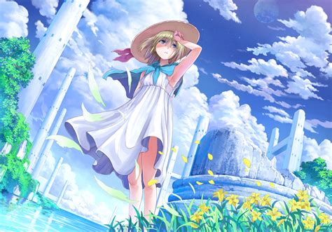 Wallpaper Illustration Anime Dress Wind Girl Computer Wallpaper