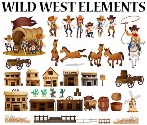 Free Vector Wild West Cowboys And Buildings Illustration
