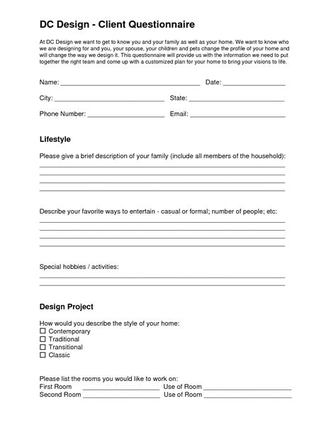 Dc Design Client Questionnaire Design Clients Interior Design School Interior Design Template