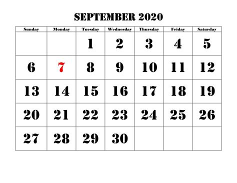 Calendar For September 2020 Printable Printable Blank Calendar Template