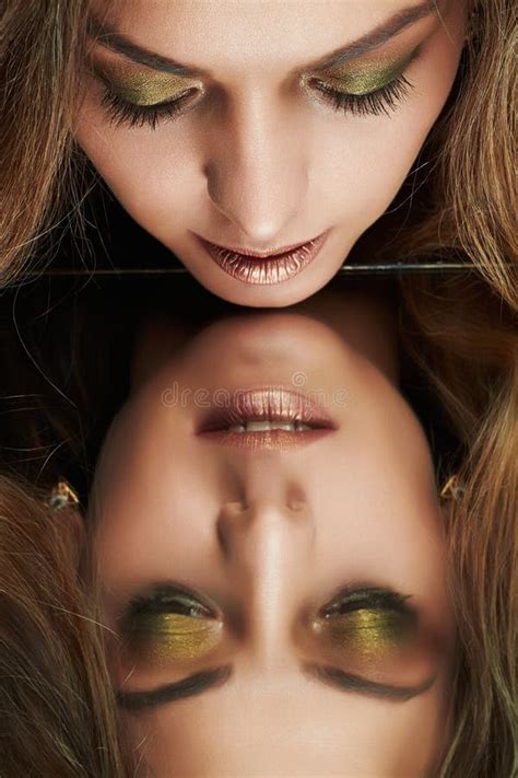Beautiful Woman Looking Her Reflection In A Mirror Stock Image Image Of Mirror Model