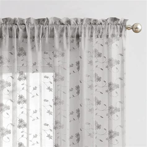 Sheer Curtains Grey With Embroidery Design Drapes For Living Room 63